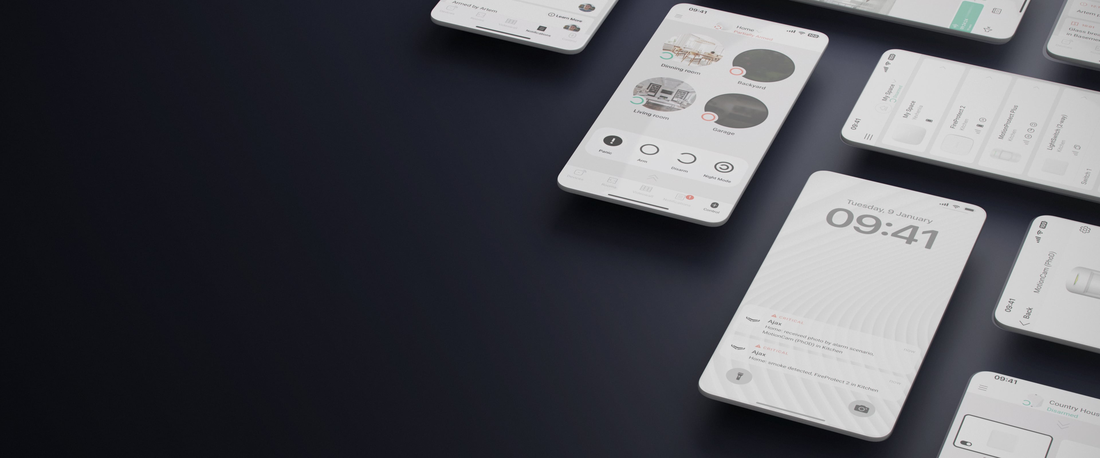 Ajax Security System App auf mehreren Smartphones