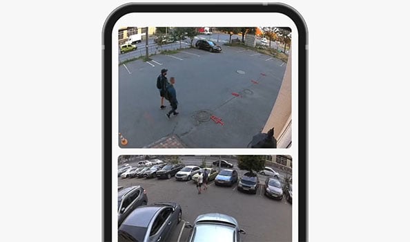 Ajax App Videowand mit Livebildern mehrerer Überwachungskameras