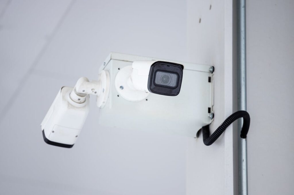 Mounted Surveillance Camera on the Wall